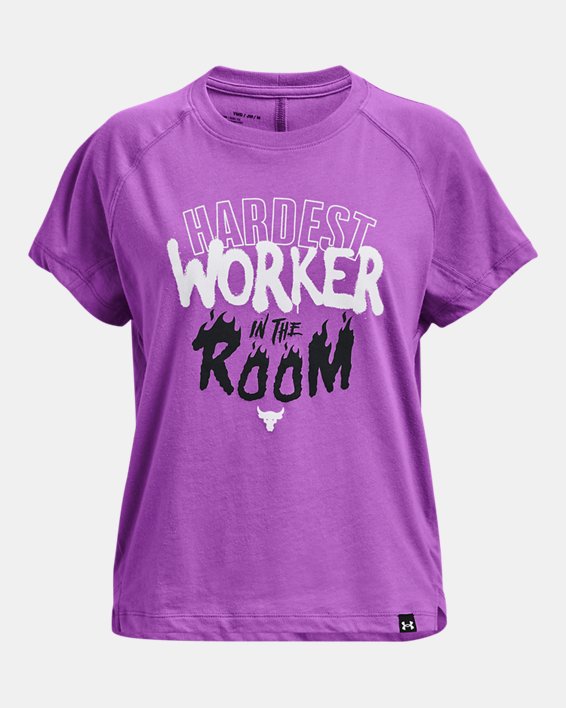 Girls' Project Rock Hardest Worker In The Room Short Sleeve, Purple, pdpMainDesktop image number 0
